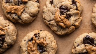 Chocolate chip cookie on baking paper