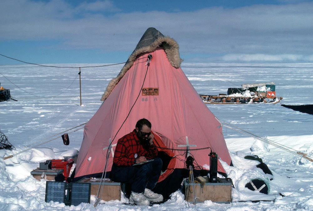 Robert Mulvaney of the British Antarctic Survey camps out on the ice in Antarctica