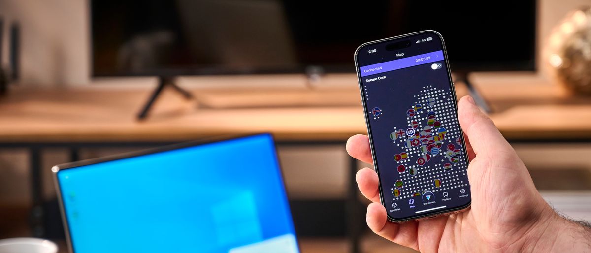 Proton VPN iOS homescreen being shown in living room scene