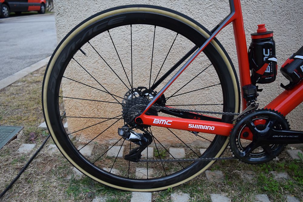 "BMC will run the Dura-Ace R9100 series wheels in 2018, with a variety of rim depths, and disc or rim brake options"