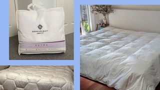 A collage of a comforters being tested as per our testing methodology.