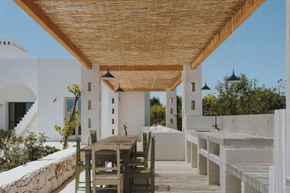 An outdoor space with a patio shade