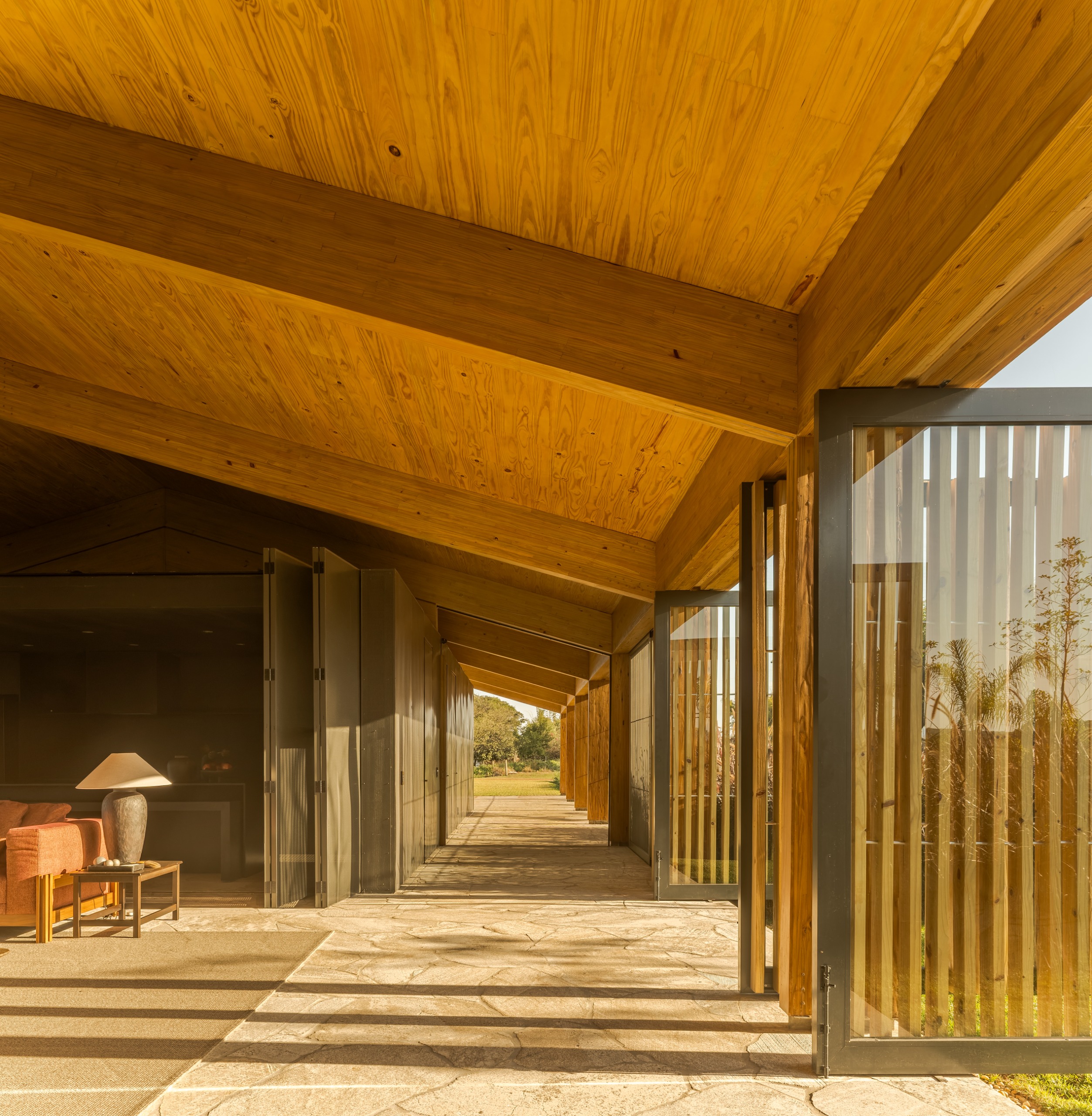 The vaulted living space in the heart of the barn
