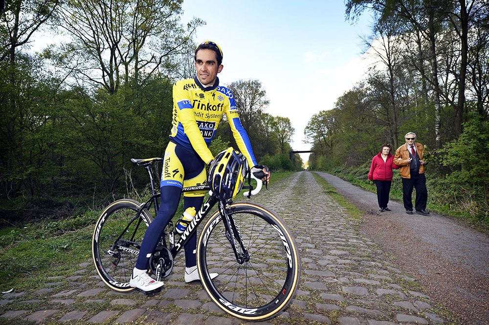 Alberto Contador hits the cobblestones of northern France ahead of this year&#039;s Tour de France which takes in some of the notorious roads. The cobbles have been the undoing of many GC contenders when the race has visited them in the past