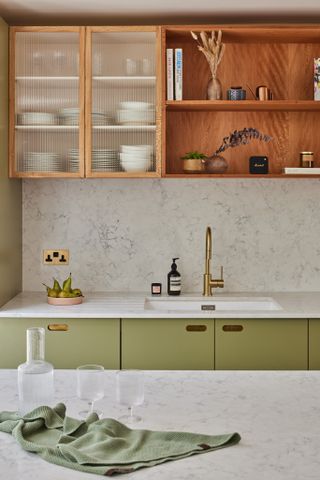 Marble countertops with wine glasses on top