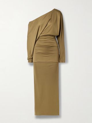 KHAITE Junet One-Shoulder Draped Satin-Jersey Maxi Dress