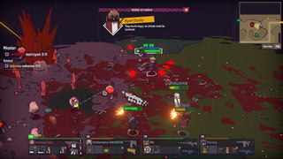 Chaos ensues on the bloody battlefield as players and enemies unload their guns in all directions