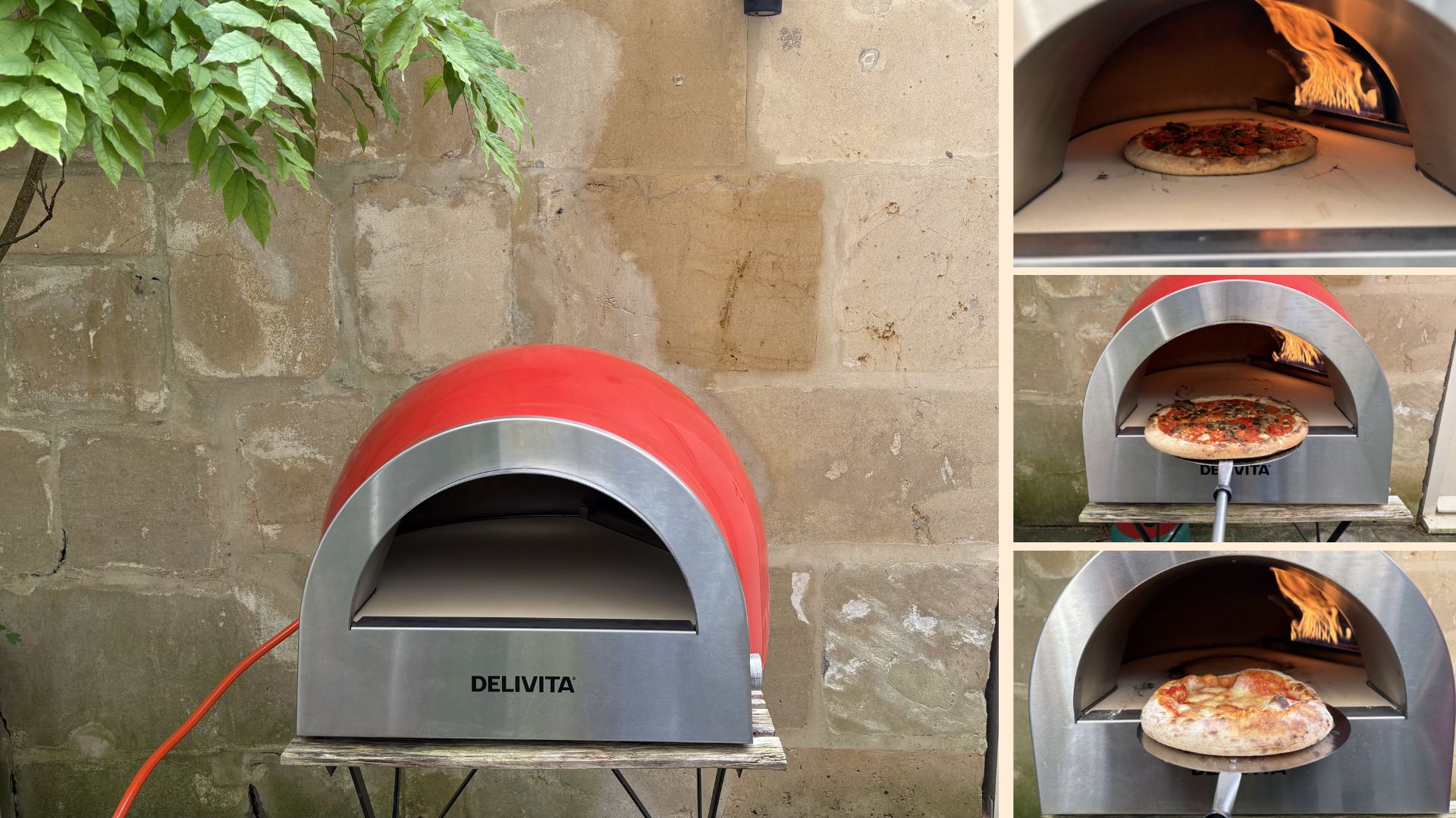 Testing the Delivita Flow Dual Fuel Pizza Oven with images of pizza cooking in the Delivita Flow Dual Fuel Pizza Oven