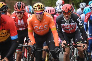 Olympic road race champion Greg Van Avermaet (CCC Team, centre) at the 2020 Kuurne-Brussel-Kuurne