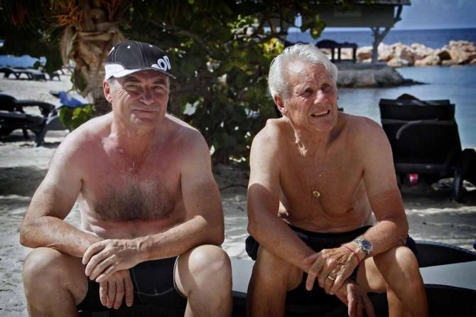 Bernard Hinault and Jan Janssen on the beach