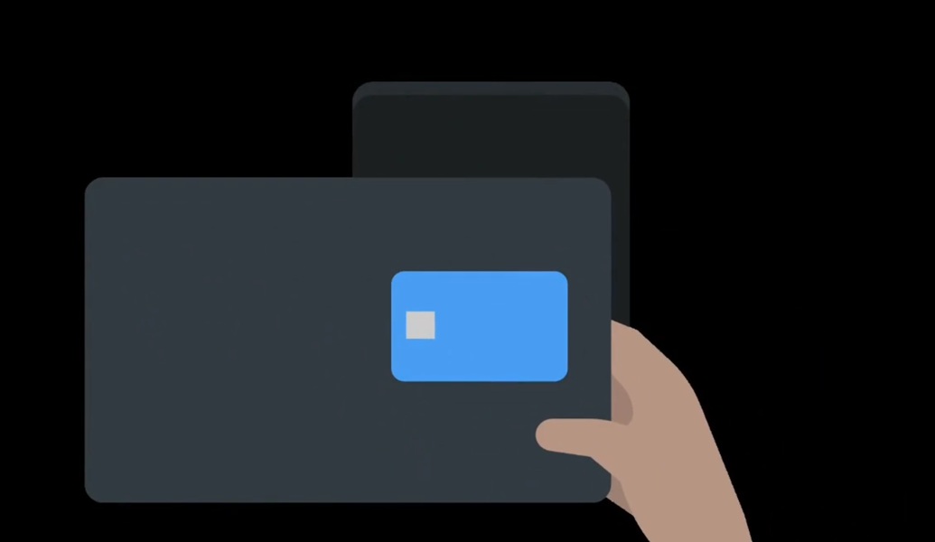 A leaked illustration of the Galaxy Z Trifold using its NFC payment on an in store reader.