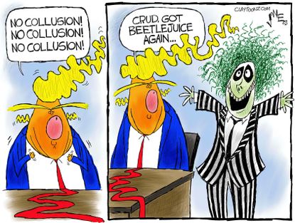Political cartoon U.S. Trump Russia collusion Beetlejuice