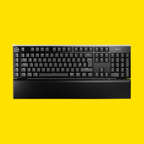Be Quiet! Light Mount gaming keyboard on a yellow background