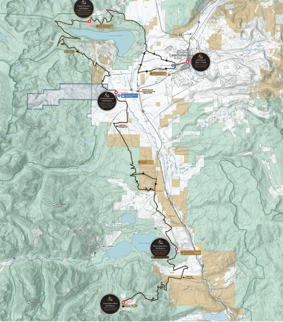 Course map for Leadville Trail 100 MTB