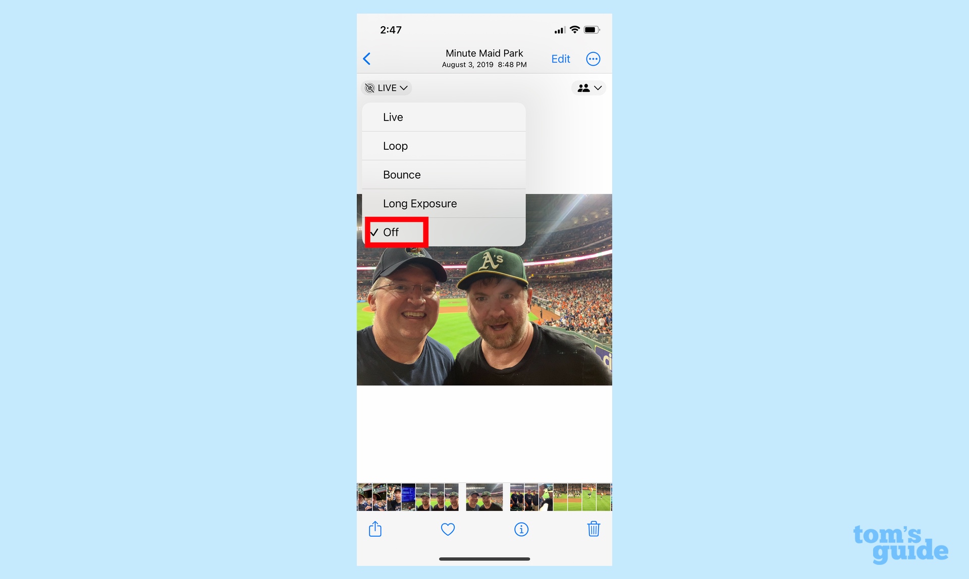 selecciona desactivar Live Photos en la aplicación de fotos de iOS 16