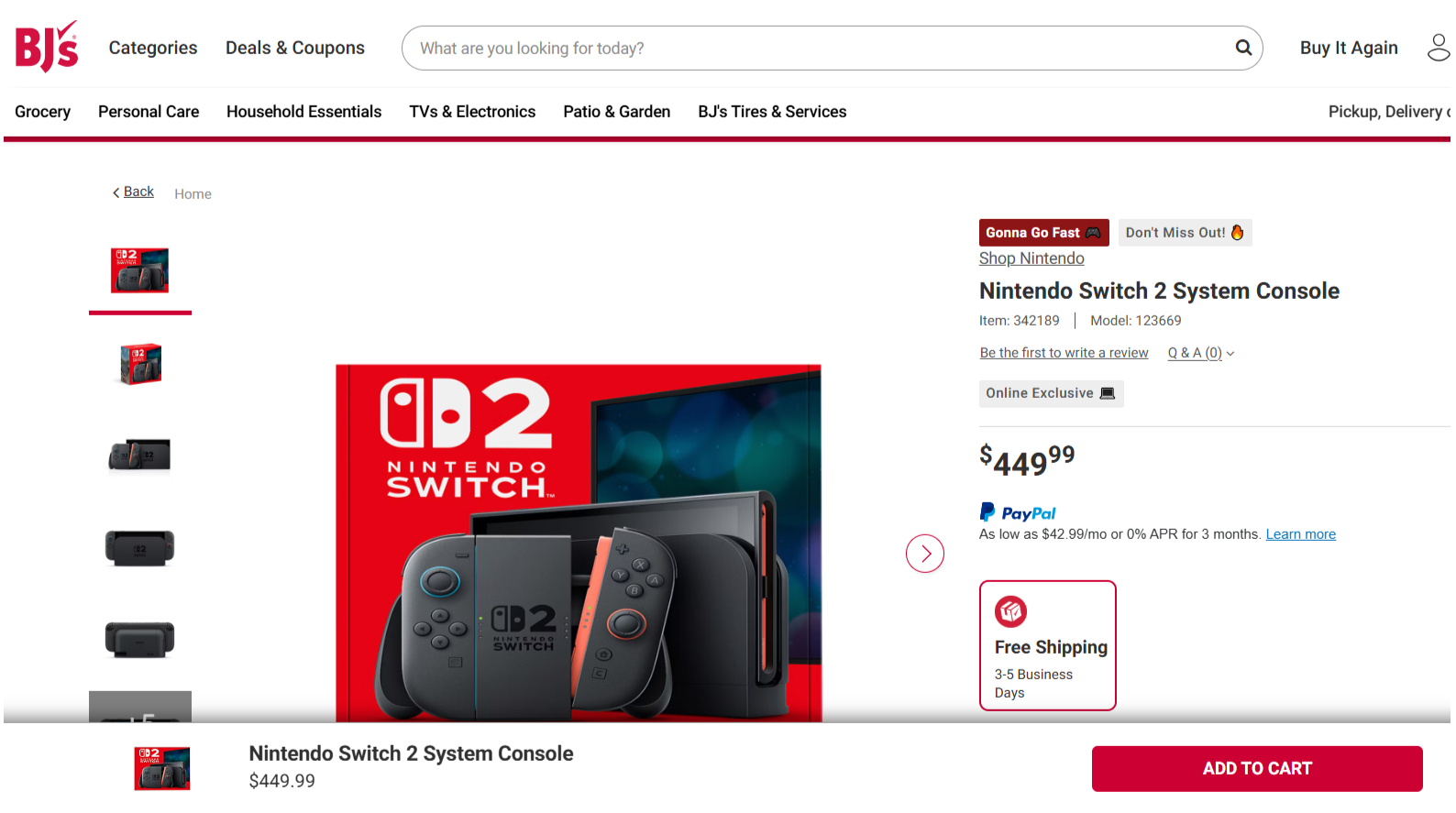 BJs Switch 2 pre-orders