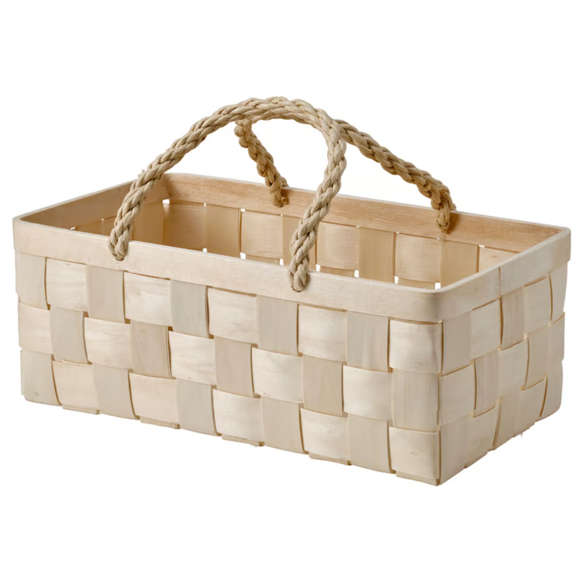 Small woven basket with rope handles