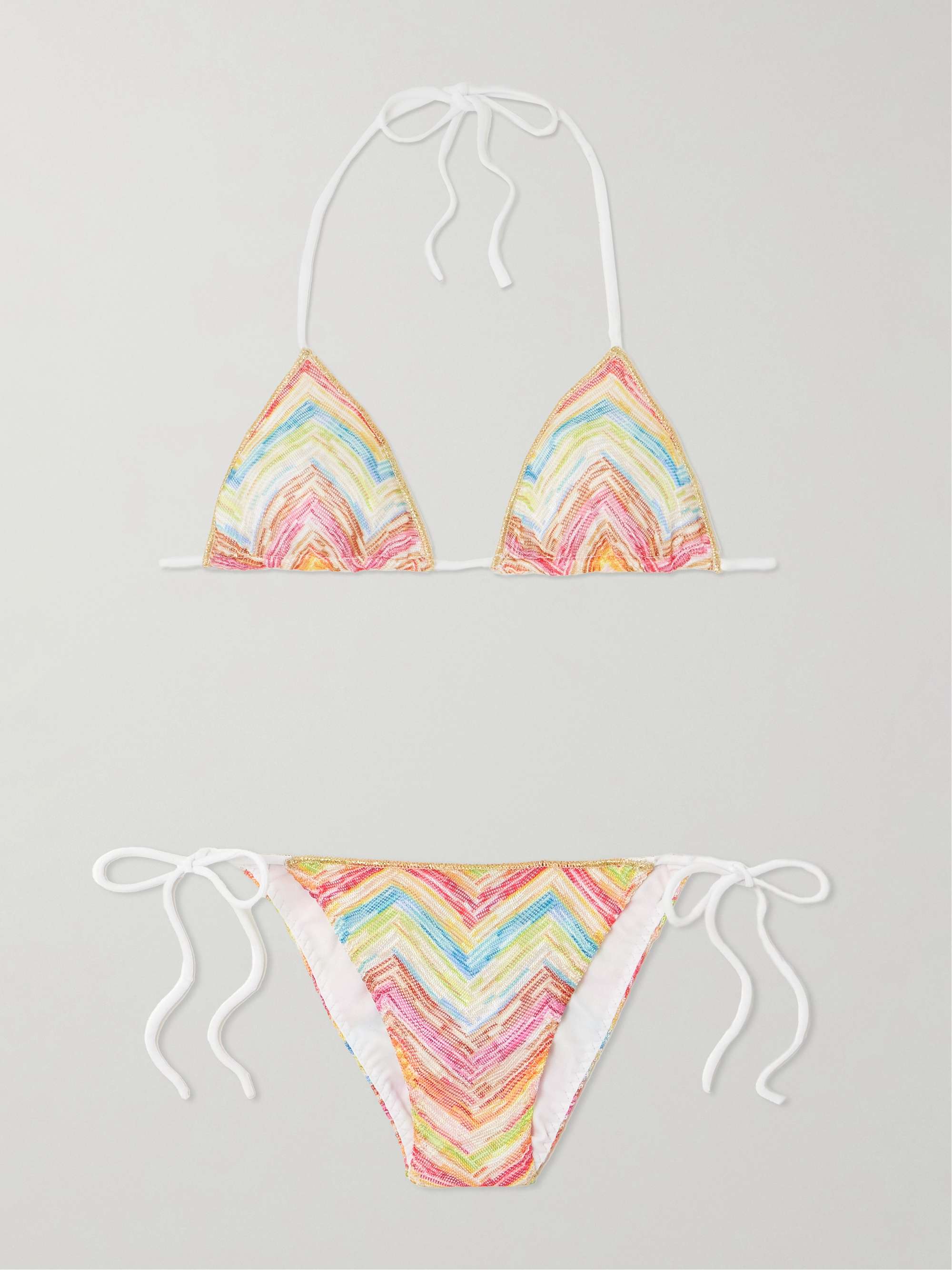 Mare Striped Metallic Crochet-Knit Triangle Bikini