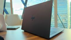 HP Googlebook laptop device placed on a desk at the HP offices at the Gherkin, London.