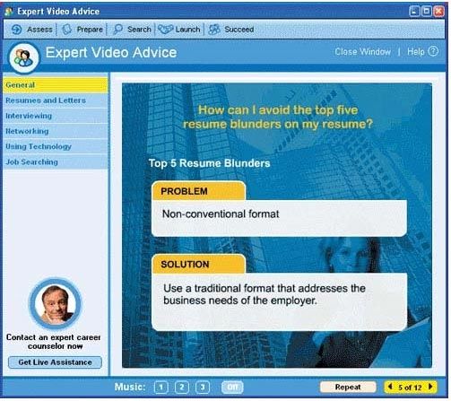 Resume Maker Professional Ultimate Screenshot: 50 FLASH video tutorials cover
the job search from start to finish.