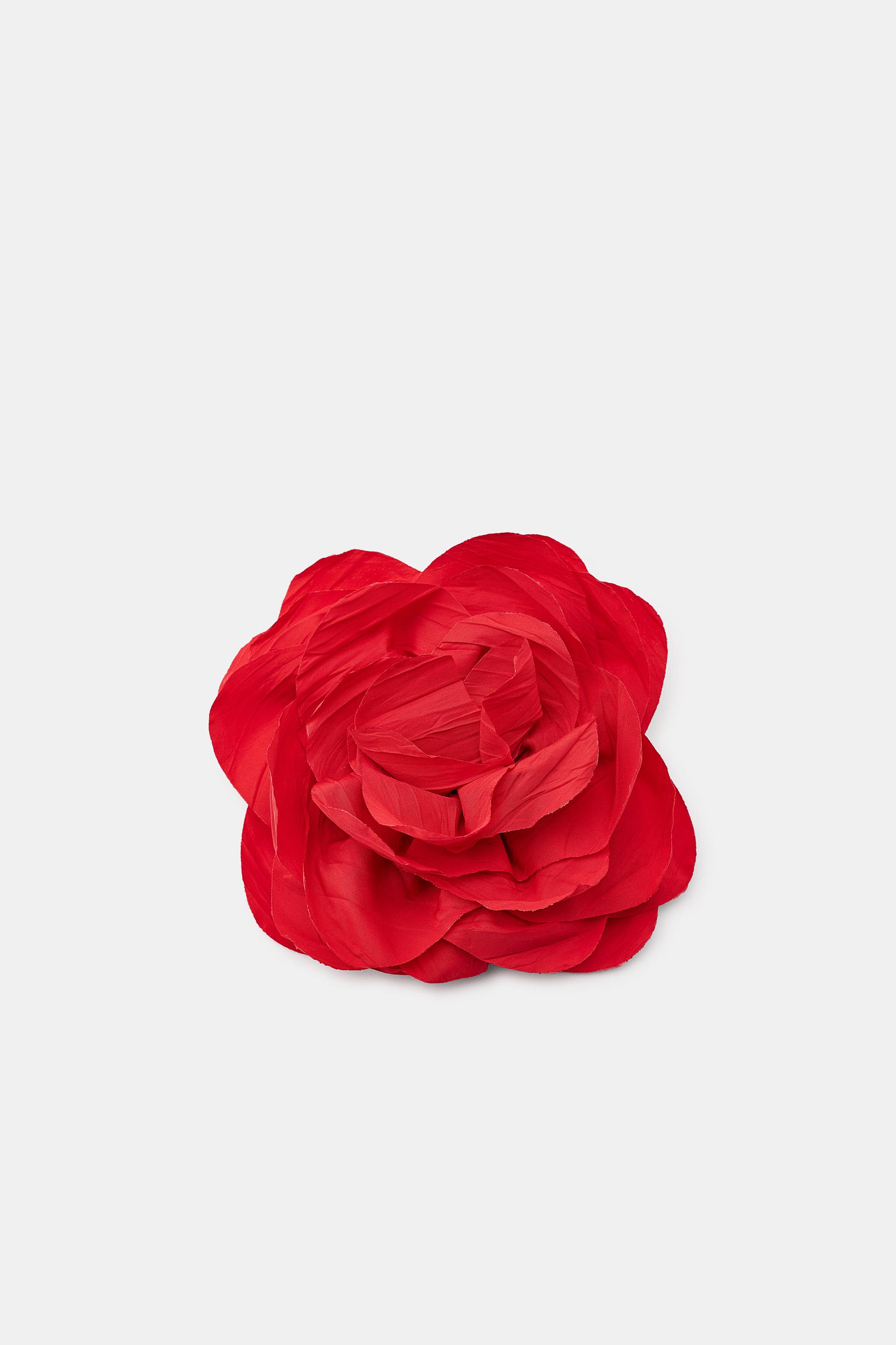 Fabric Flower Brooch - Red - M