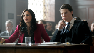 Jocelyn "Bruiser" Stone (played by Lana Parrilla) and Rudy Baylor (Milo Callaghan) in "The Rainmaker" TV drama