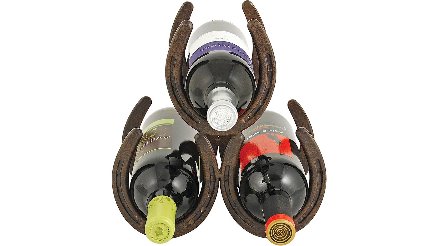 Horseshoe wine rack gift for horse lovers