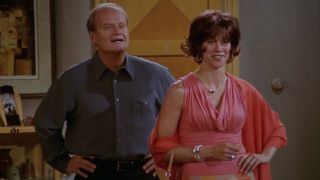 Kelsey Grammer as Frasier Crane and Wendie Malick as Ronee Lawrence on the original Frasier.