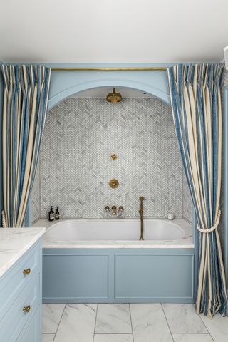 a light blue bathroom