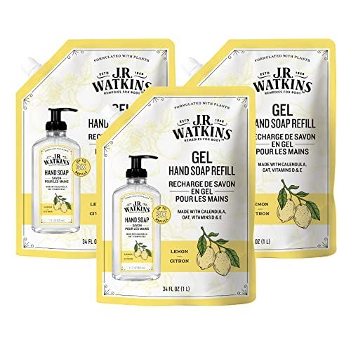 J.r. Watkins Gel Hand Soap Refill, Moisturizing Hand Wash, All Natural, Alcohol-Free, Cruelty-Free, Usa Made, Lemon, 34 Fl Oz, 3 Pack
