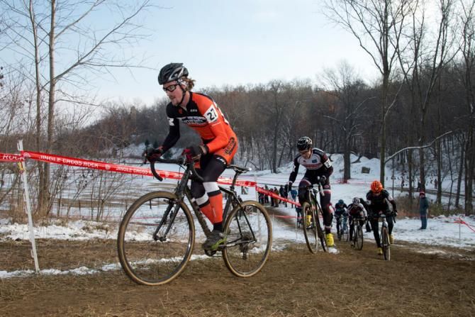 Andrew Dillman leads the main group of men up the climb