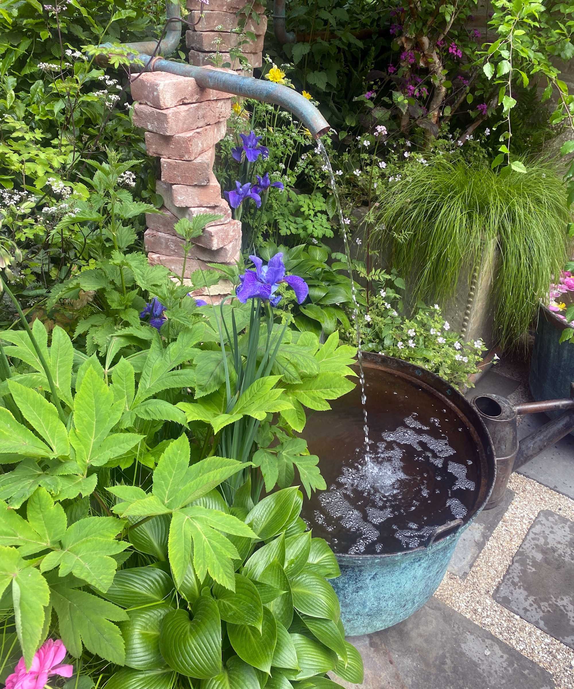 garden water feature using reclaimed materials