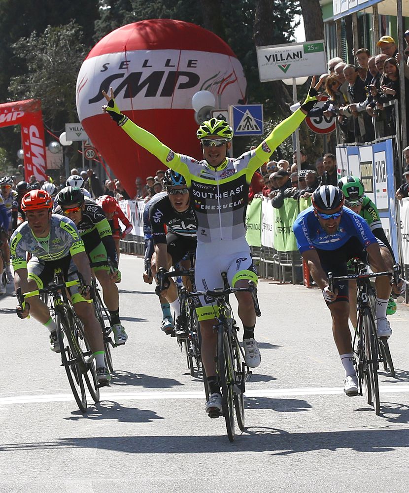 Manuel Belletti (Southeast-Venezuela) takes the bunch sprint at Coppi e Bartali