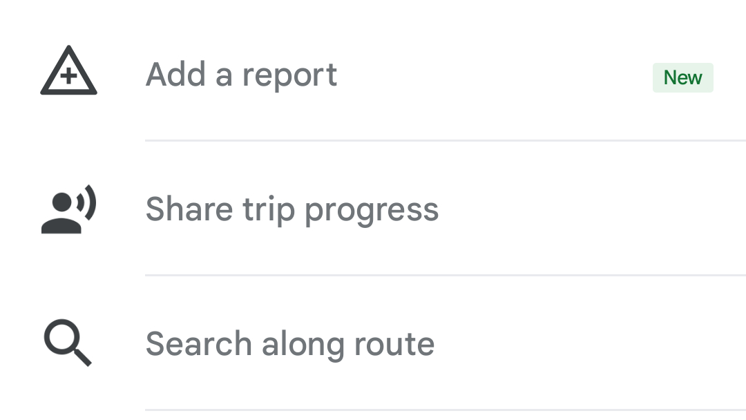 Google Maps screenshot showing 'Share trip progress' option