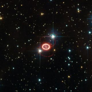 Supernova SN 1987A, one of the brightest stellar explosions visible, belongs to the Large Magellanic Cloud, a nearby galaxy about 168 000 light-years away.