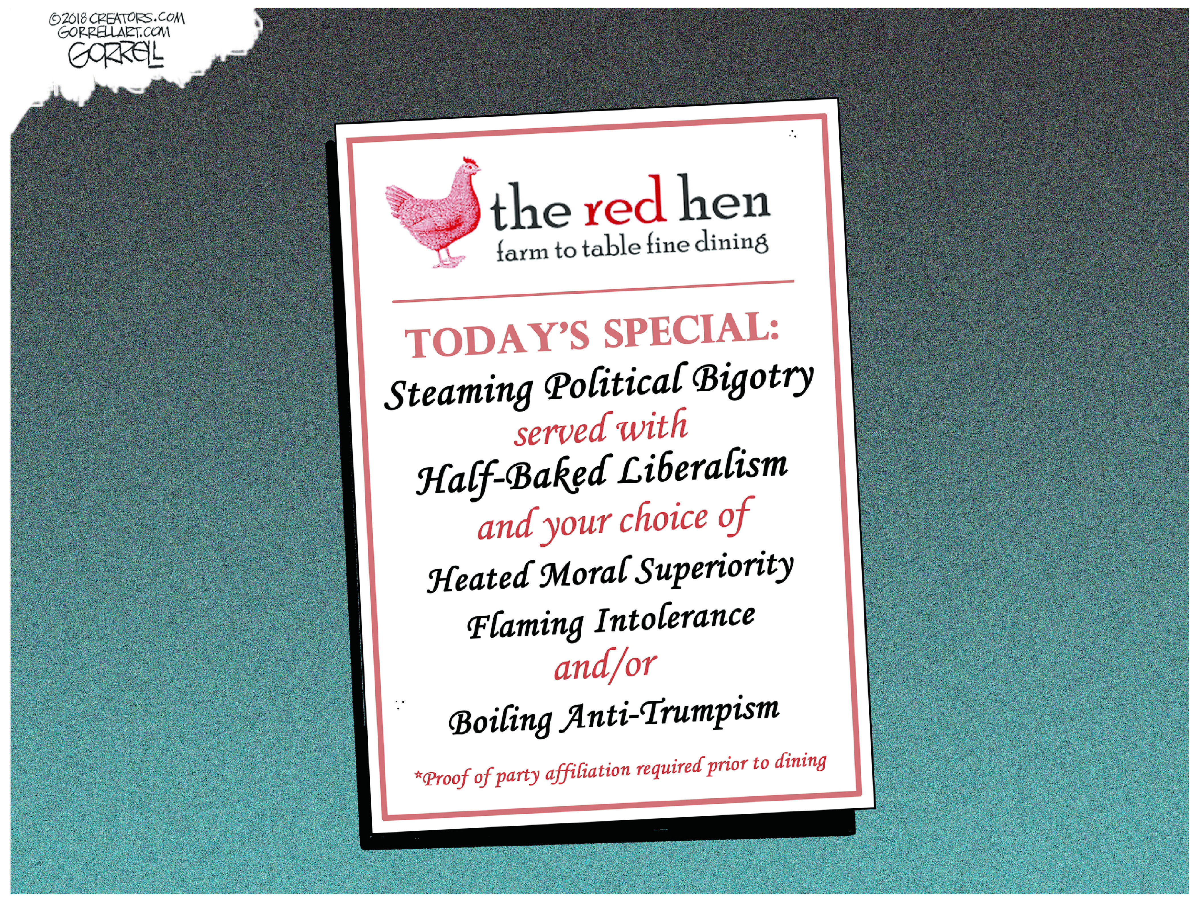 Political Cartoon U.S. Sarah Huckabee Sanders The Red Hen menu