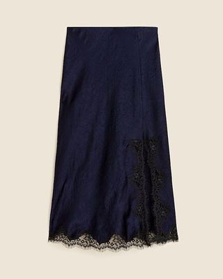 Gwyneth Lace-Trim Slip Skirt in Textured Satin