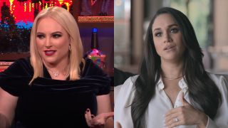 From left to right: Meghan McCain on Watch What Happens Live and Meghan Markle in Harry & Meghan.