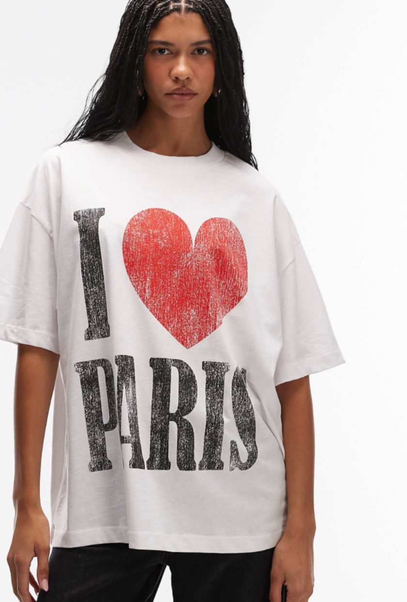 ASOS DESIGN, Oversized T-Shirt With Distressed I Love Paris Graphic