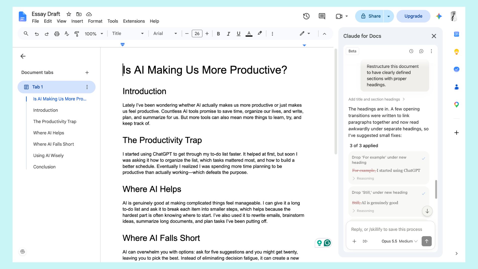 claude google docs