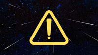 a meteor shower outburst graphic in the background shows multiple shooting stars in the foreground is yellow triangle with an exclamation mark inside.