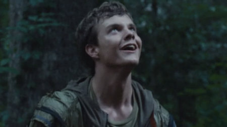 Jack Quaid as Marvel looking up in The Hunger Games