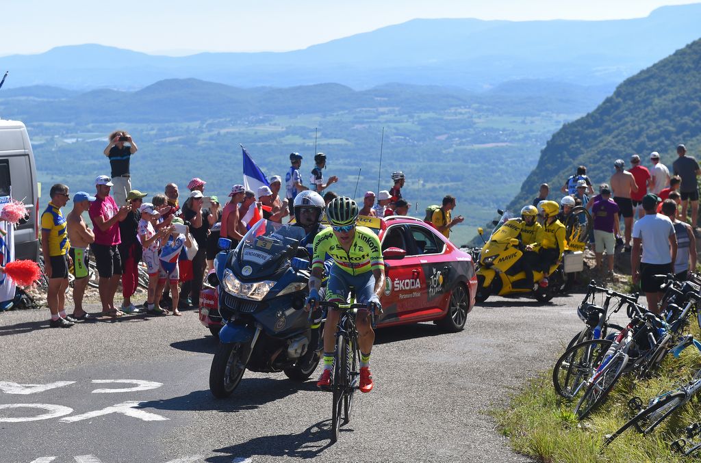 Rafał Majka (Tinkoff) climbing the Lacets du Grand Colombier