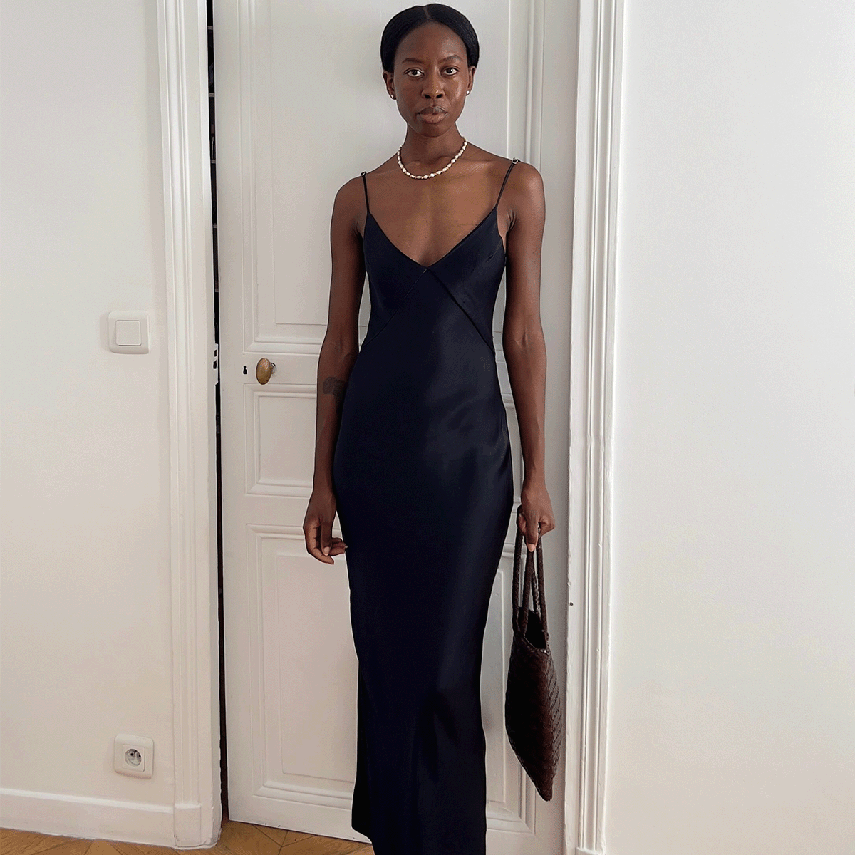 Sylvie Mus wearing a slip dress. 