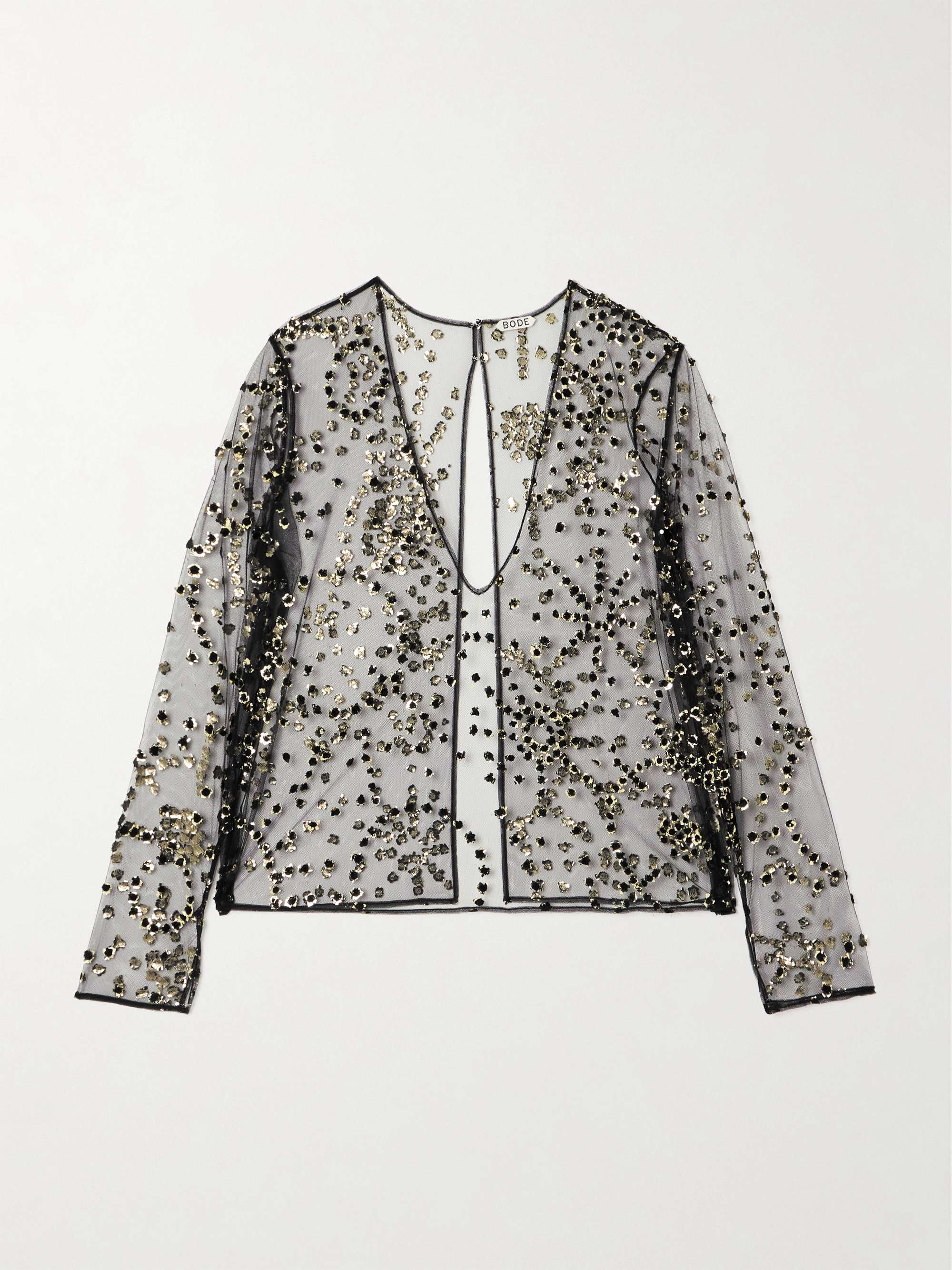 Sheer Fete Appliquéd Mesh Blouse