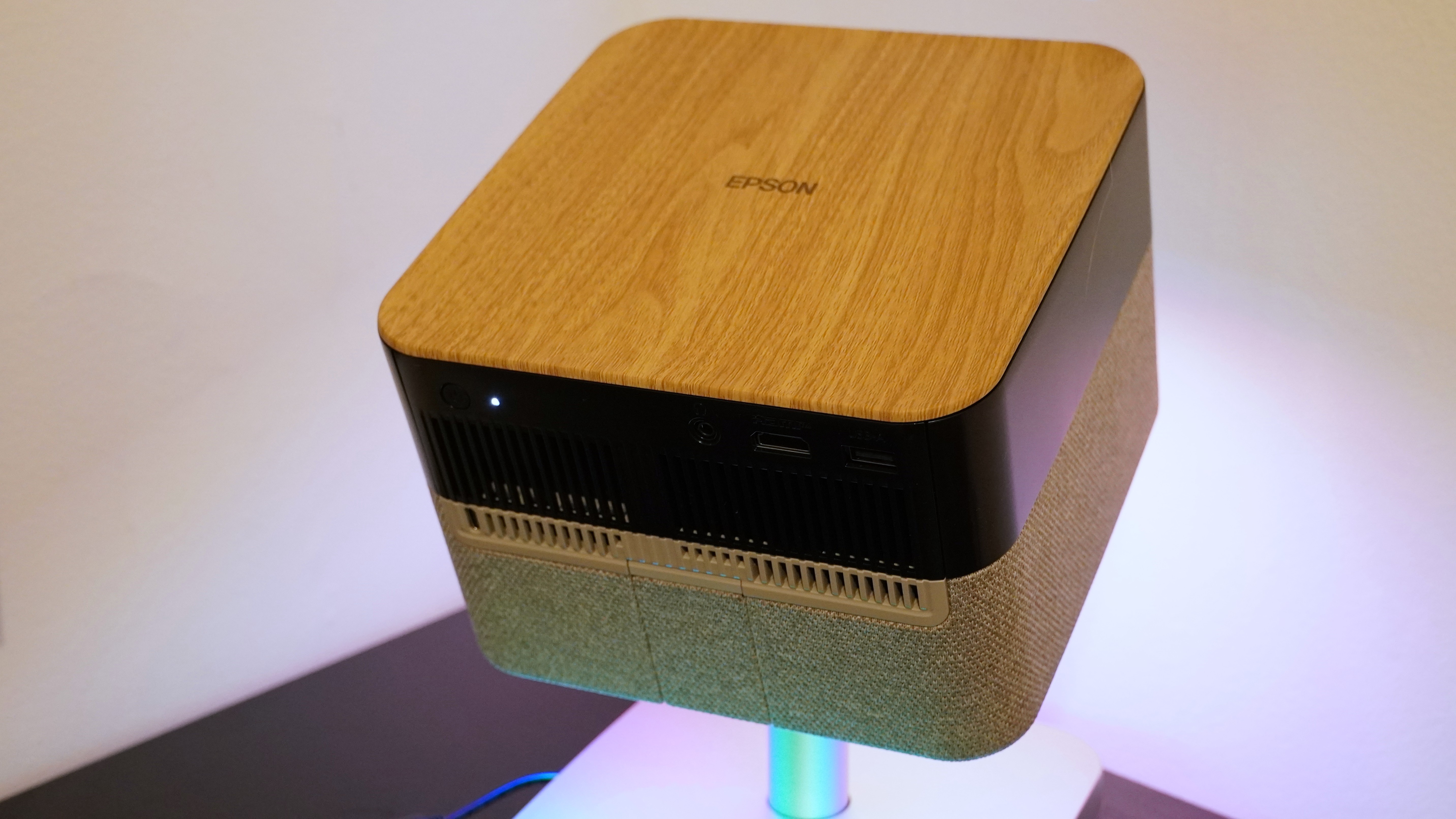 Epson Lifestudio Flex Plus projector on table pointing up
