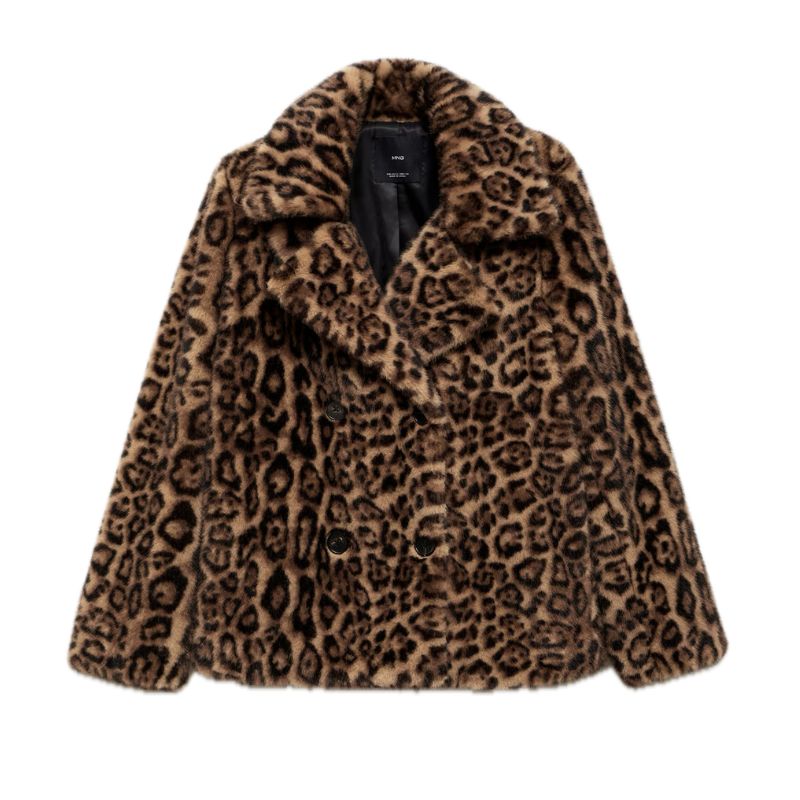 Mango , Leopard Print Fur Jacket in Brown