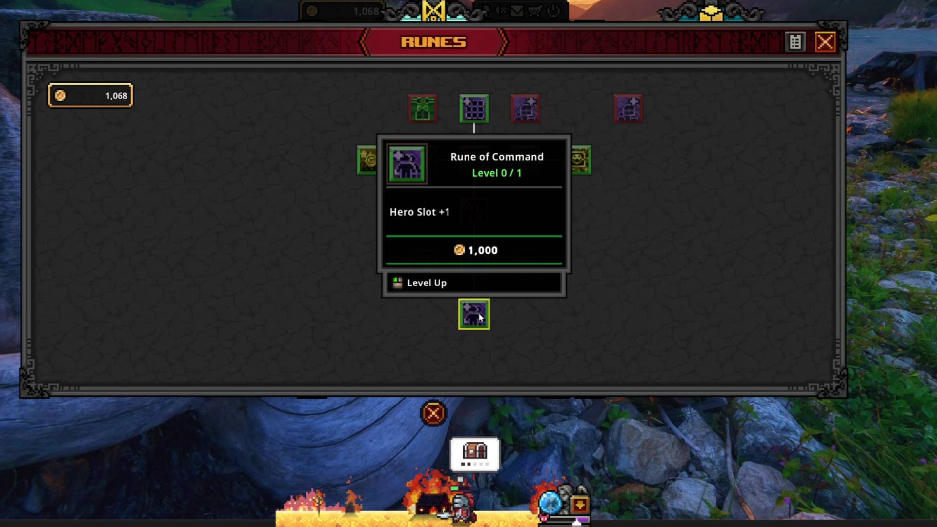 Task Bar Hero Rune upgrade menu Rune of Command