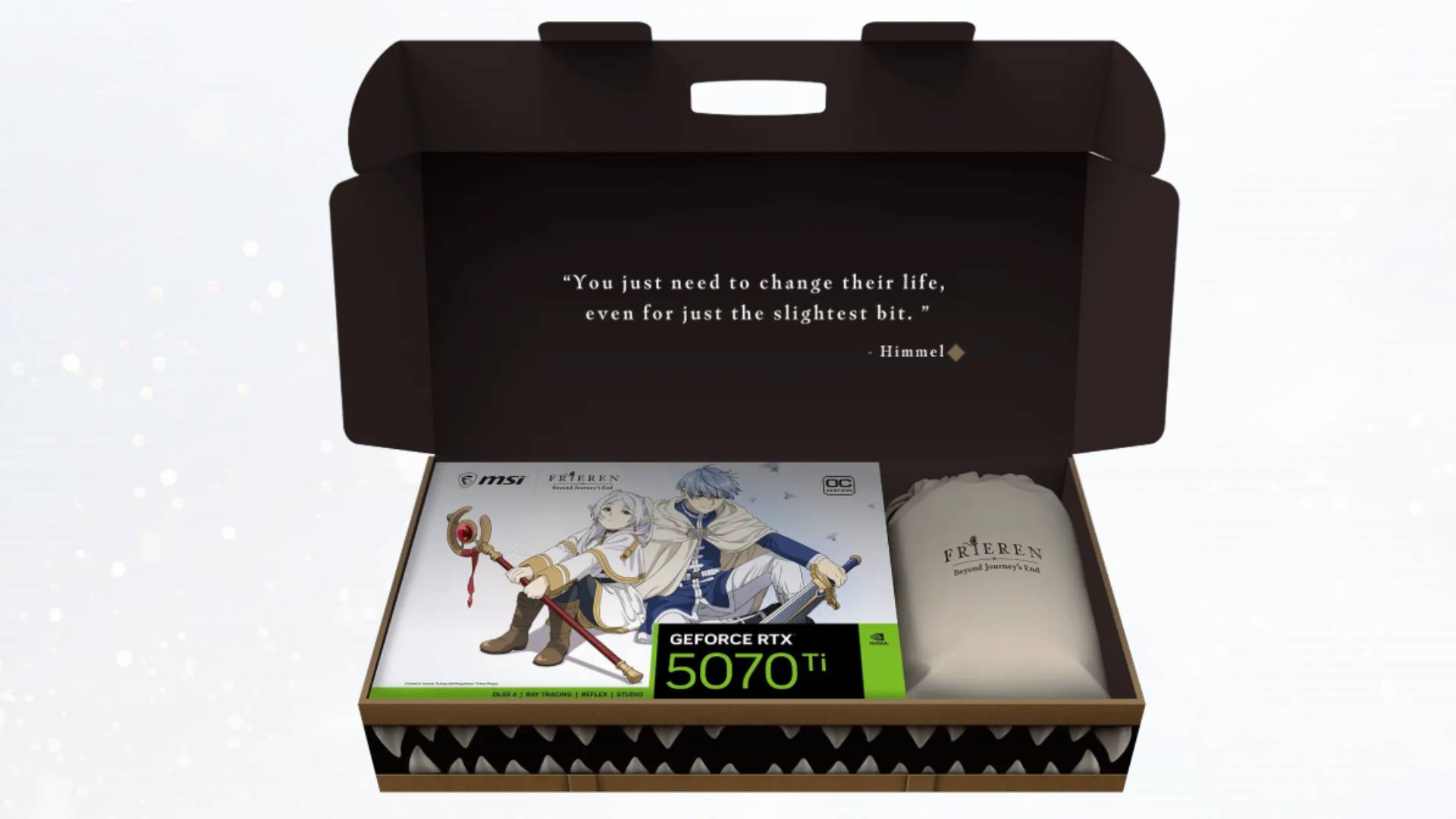 Image of the MSI Frieren Beyond Journey's End graphics card in its packaging.