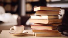 stack of books in home interior